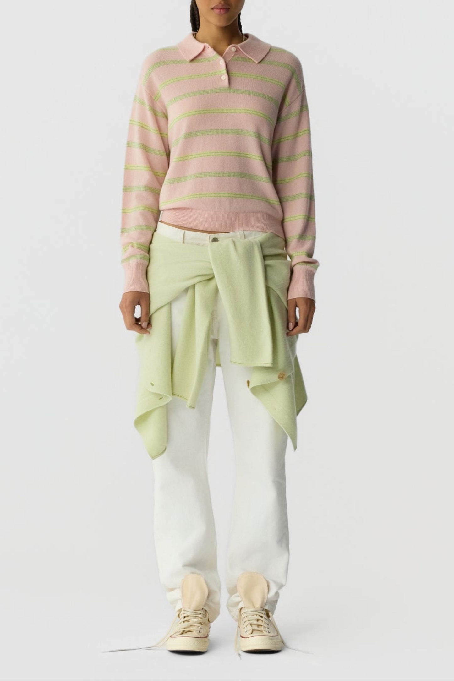 Collegiale streepjestrui in poederroze