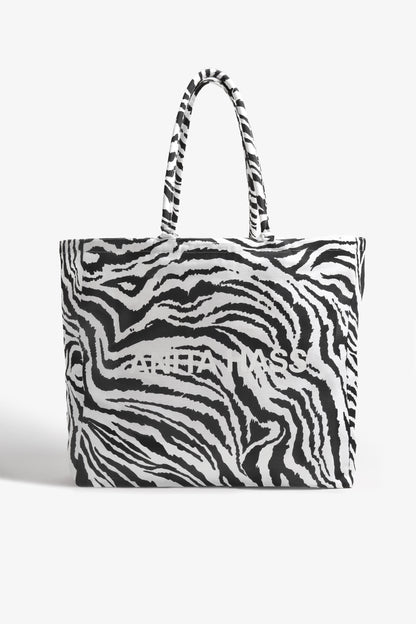 "Heart" Large Tote Bag in White Zebra by Anita Hass - Anita Hass