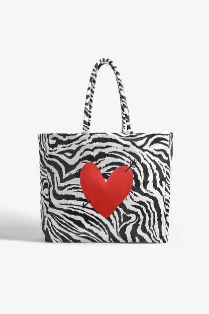 "Heart" Small Tote in White Zebra by Anita Hass - Anita Hass