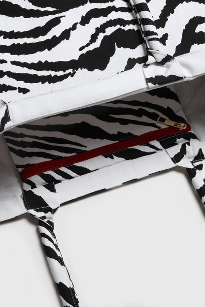 "Heart" Large Tote Bag in White Zebra by Anita Hass - Anita Hass