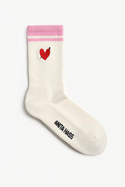 Sports Socks Heart in Off White/Pink