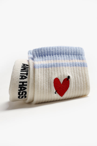 Sportsocken Heart in Off White/HellblauAnita Hass - Anita Hass