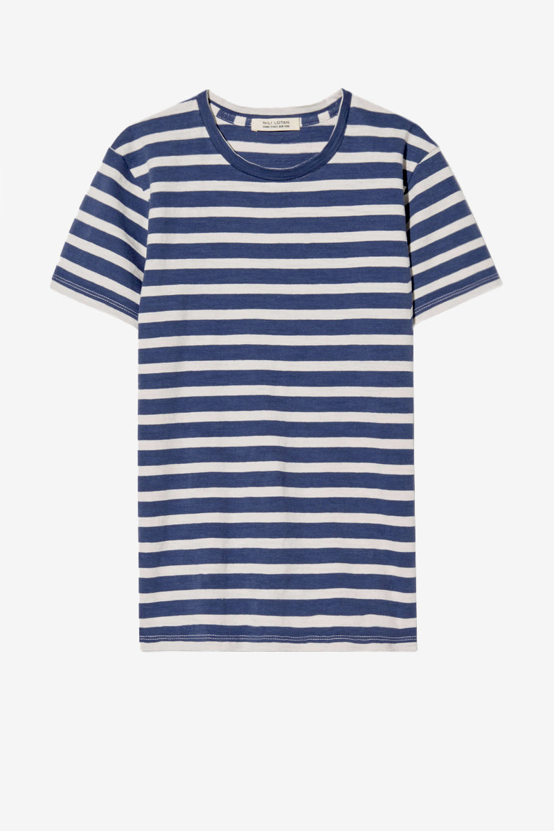 Camiseta Lana en azul Francia/marfil