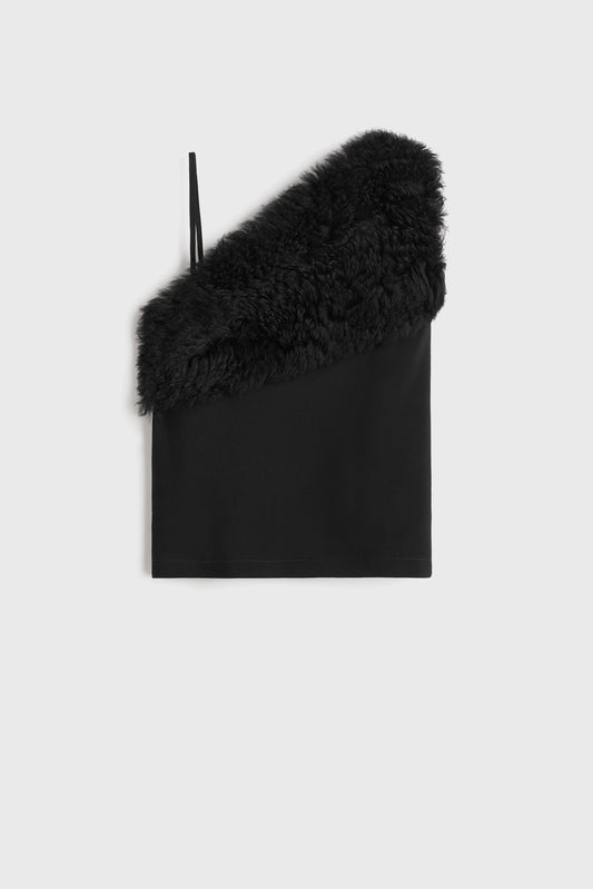 Shearling appliqué top in black