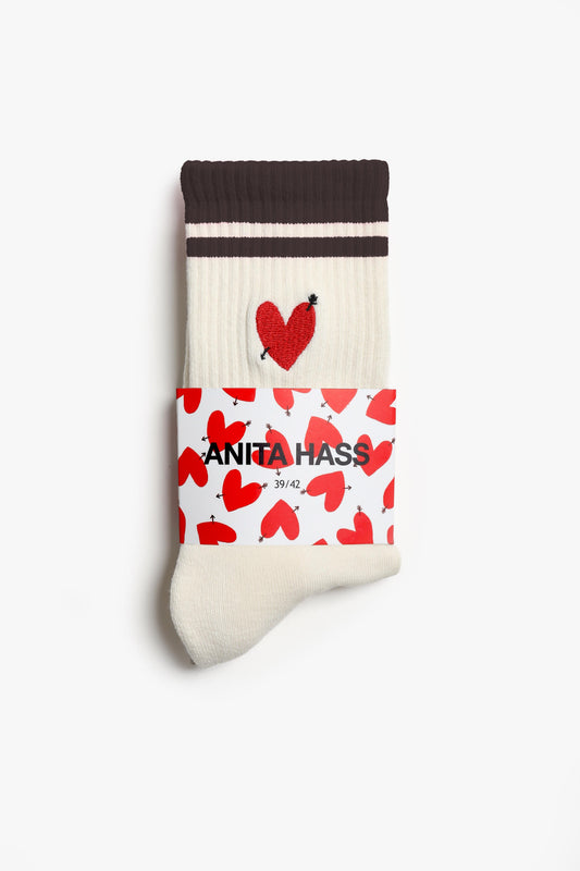 Sportsocken Heart in Off White/Braun - Anita Hass