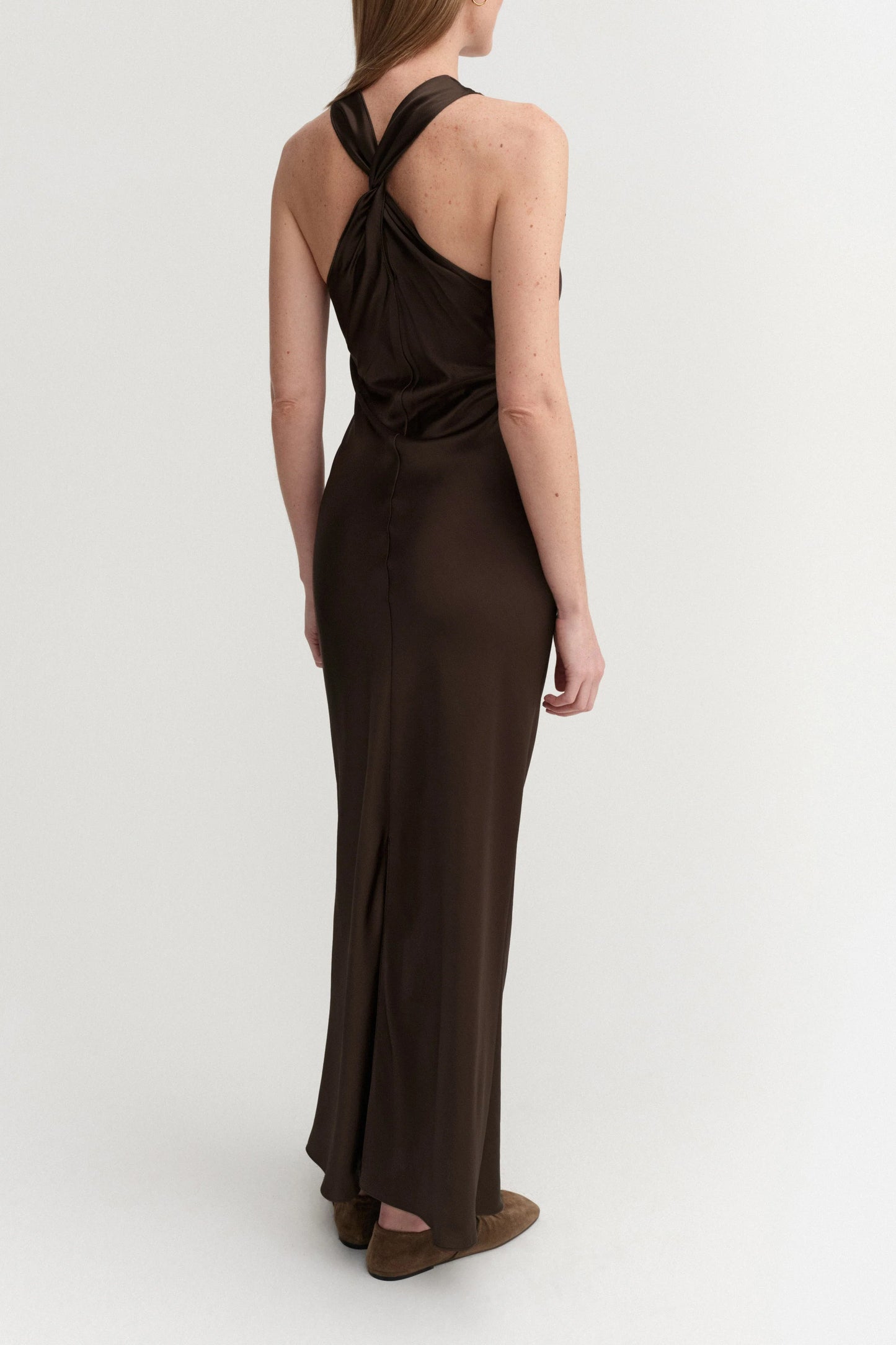 Zila Satin Dress in Chocolate by Almada Label - Anita Hass