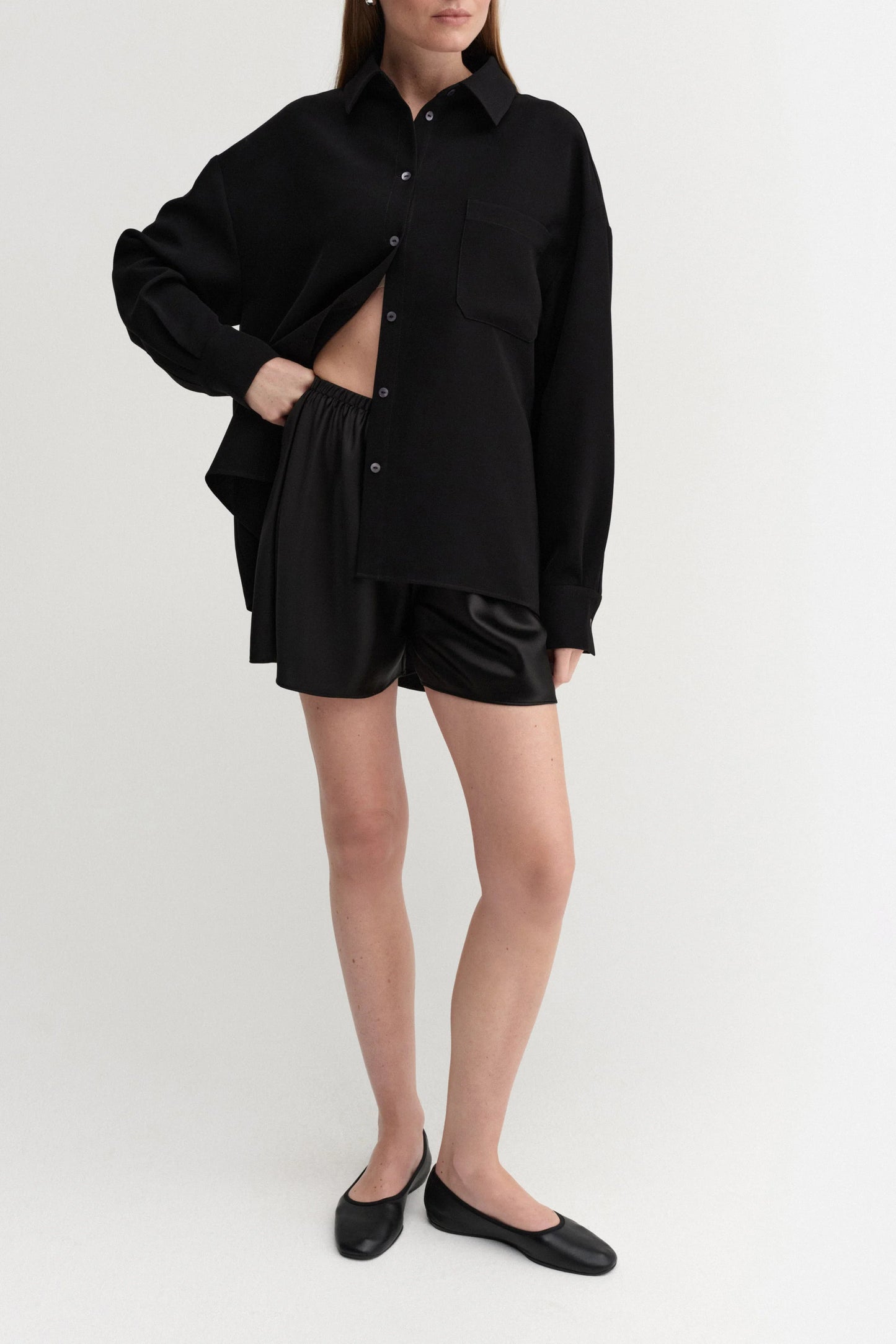 Bim Satin Shorts in Black by Almada Label - Anita Hass