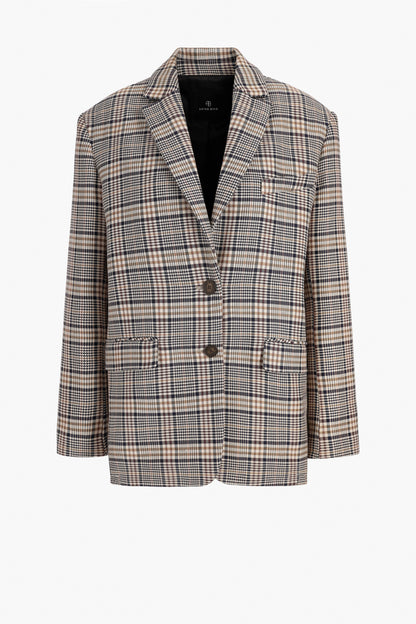 Blazer Quinn in Beige/Navy Checks Anine Bing