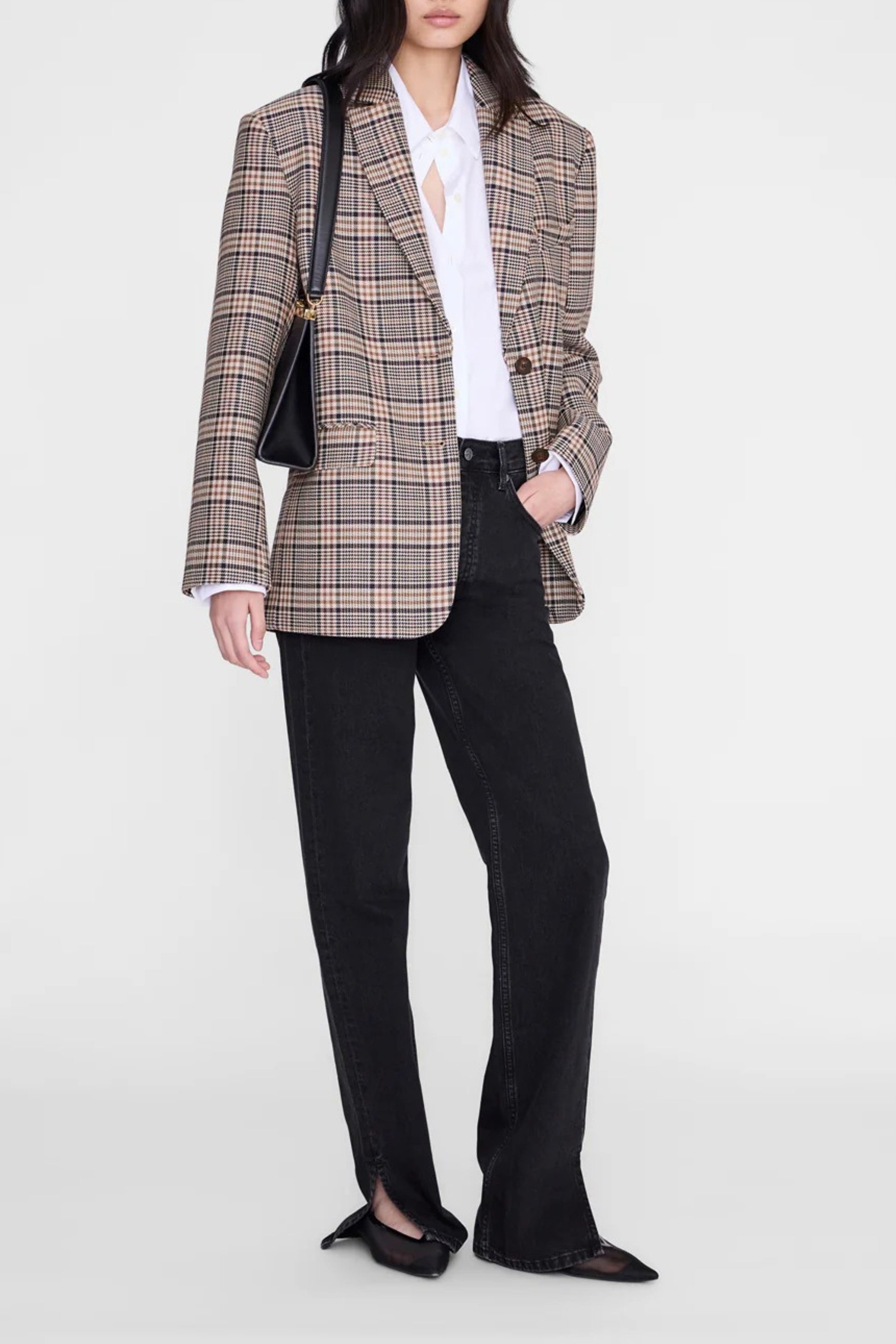 Blazer Quinn in Beige/Navy Checks Anine Bing