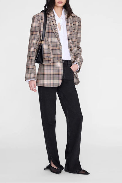 Blazer Quinn in Beige/Navy Checks Anine Bing