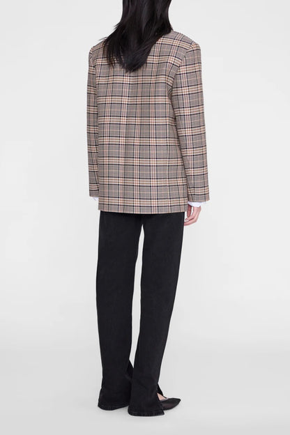 Blazer Quinn in Beige/Navy Checks Anine Bing
