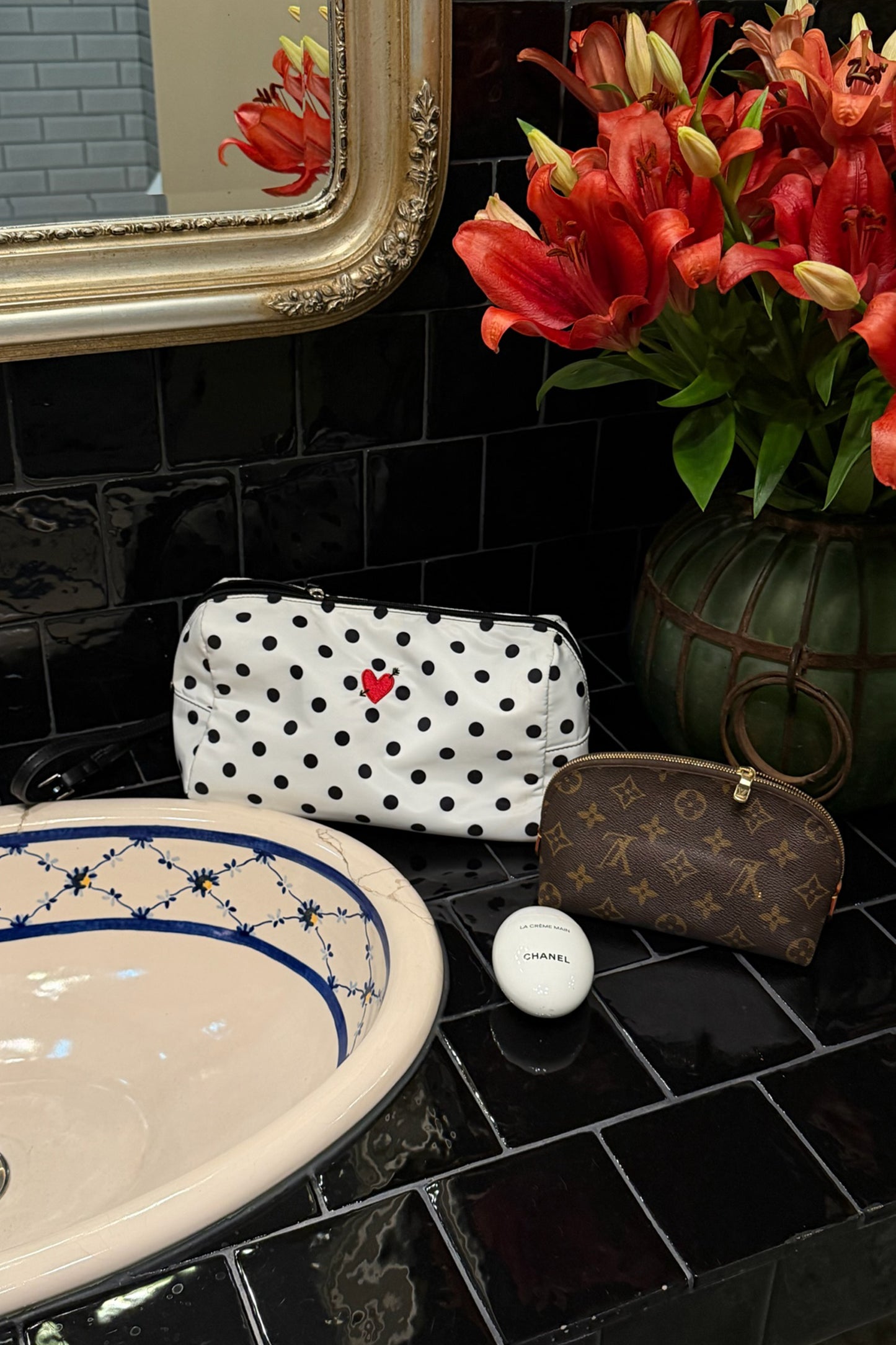 Pouch 'Heart' Large in Dot Nylon