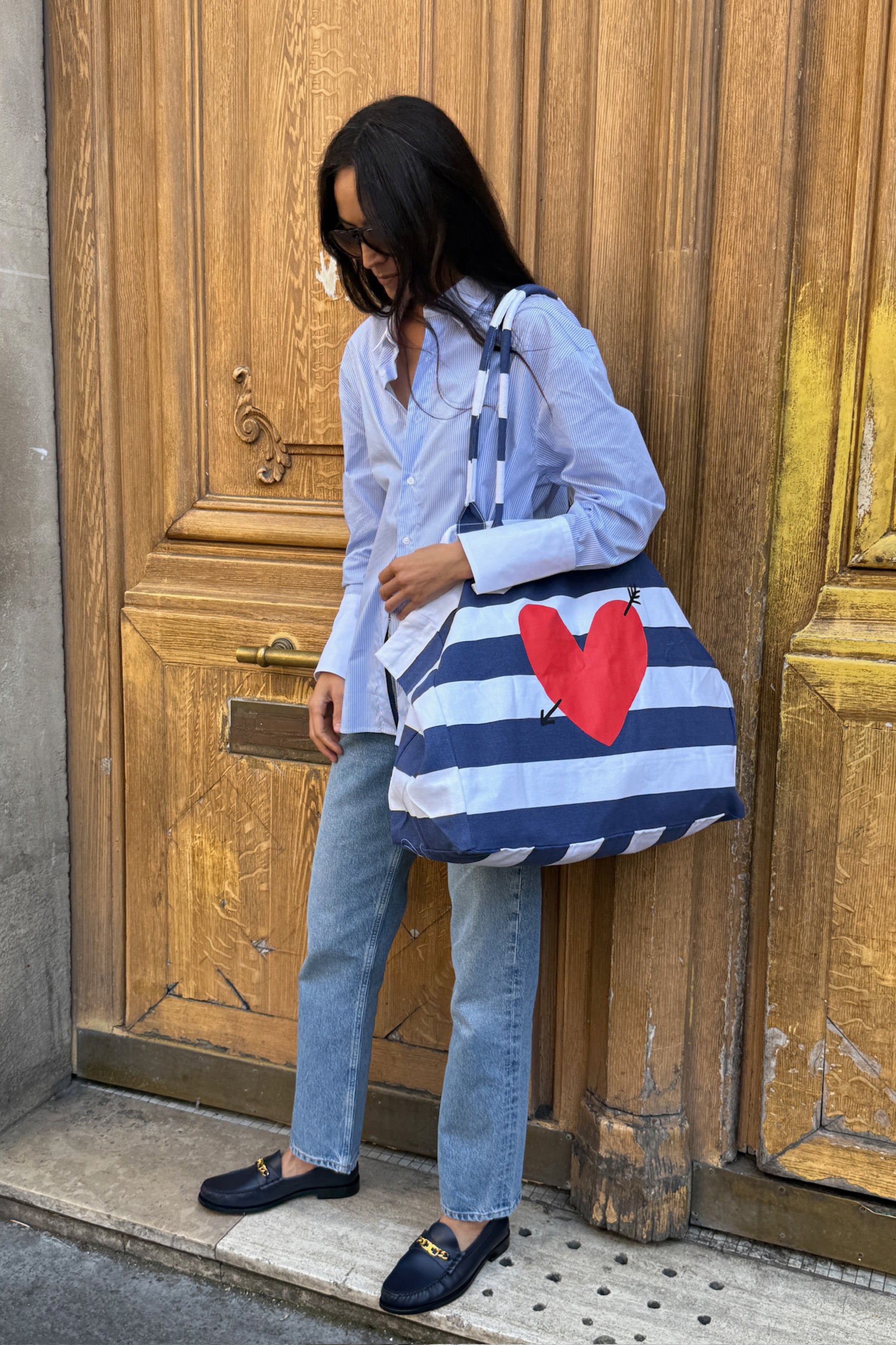 Shopper Set 'Heart' Large in StripeAnita Hass - Anita Hass