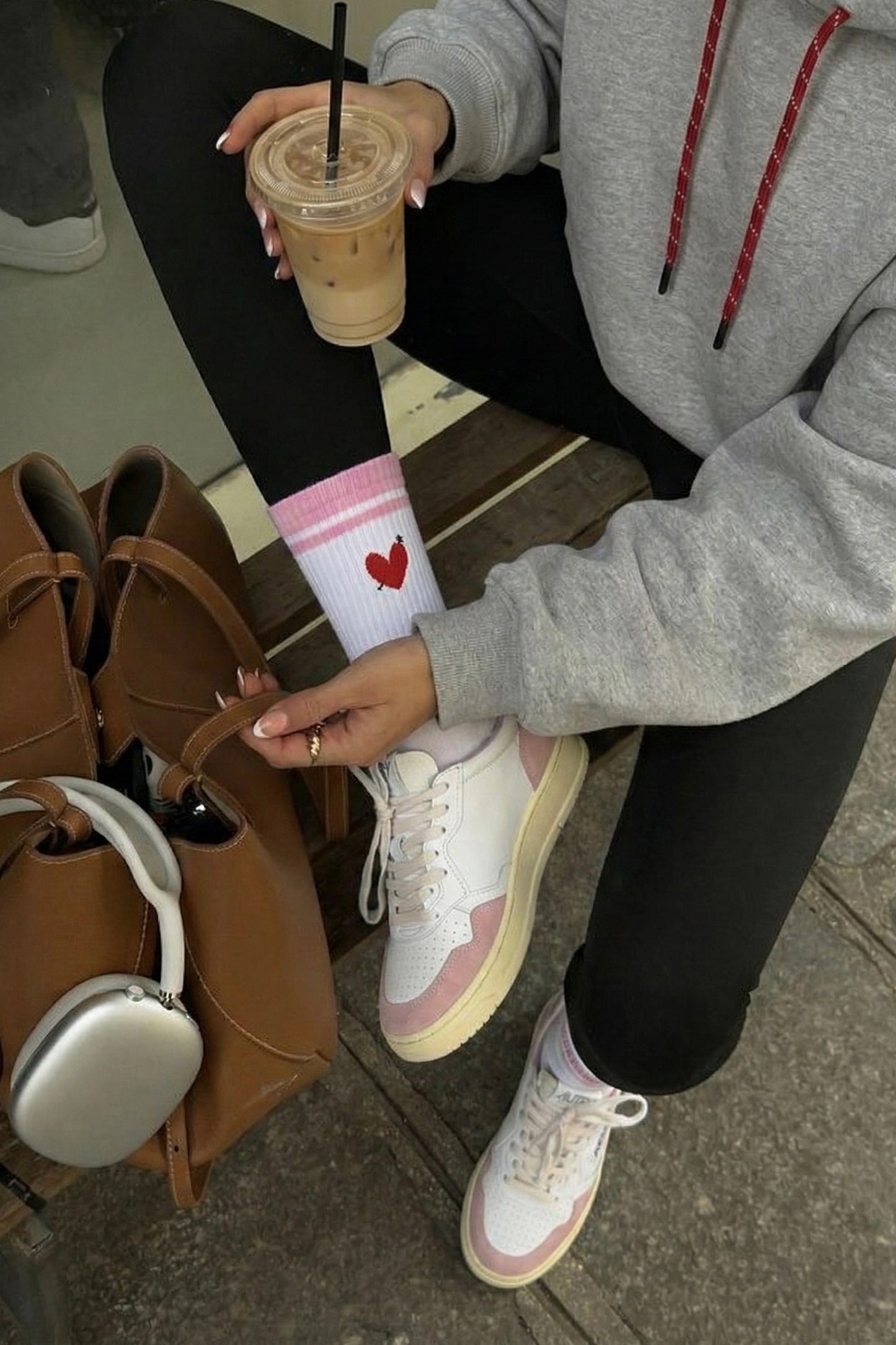 Calzini sportivi Heart in bianco/rosa