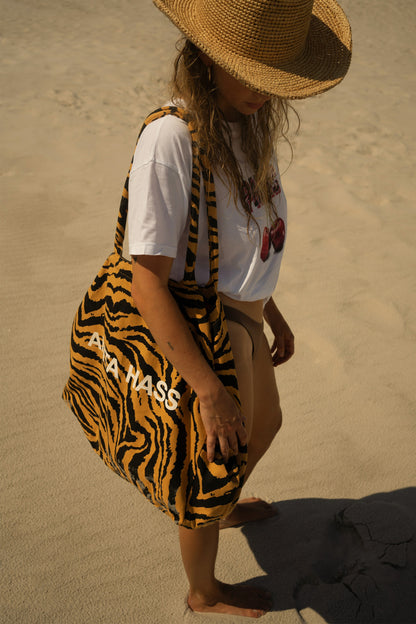 "Heart" Large Tote in Ochre Zebra by Anita Hass - Anita Hass