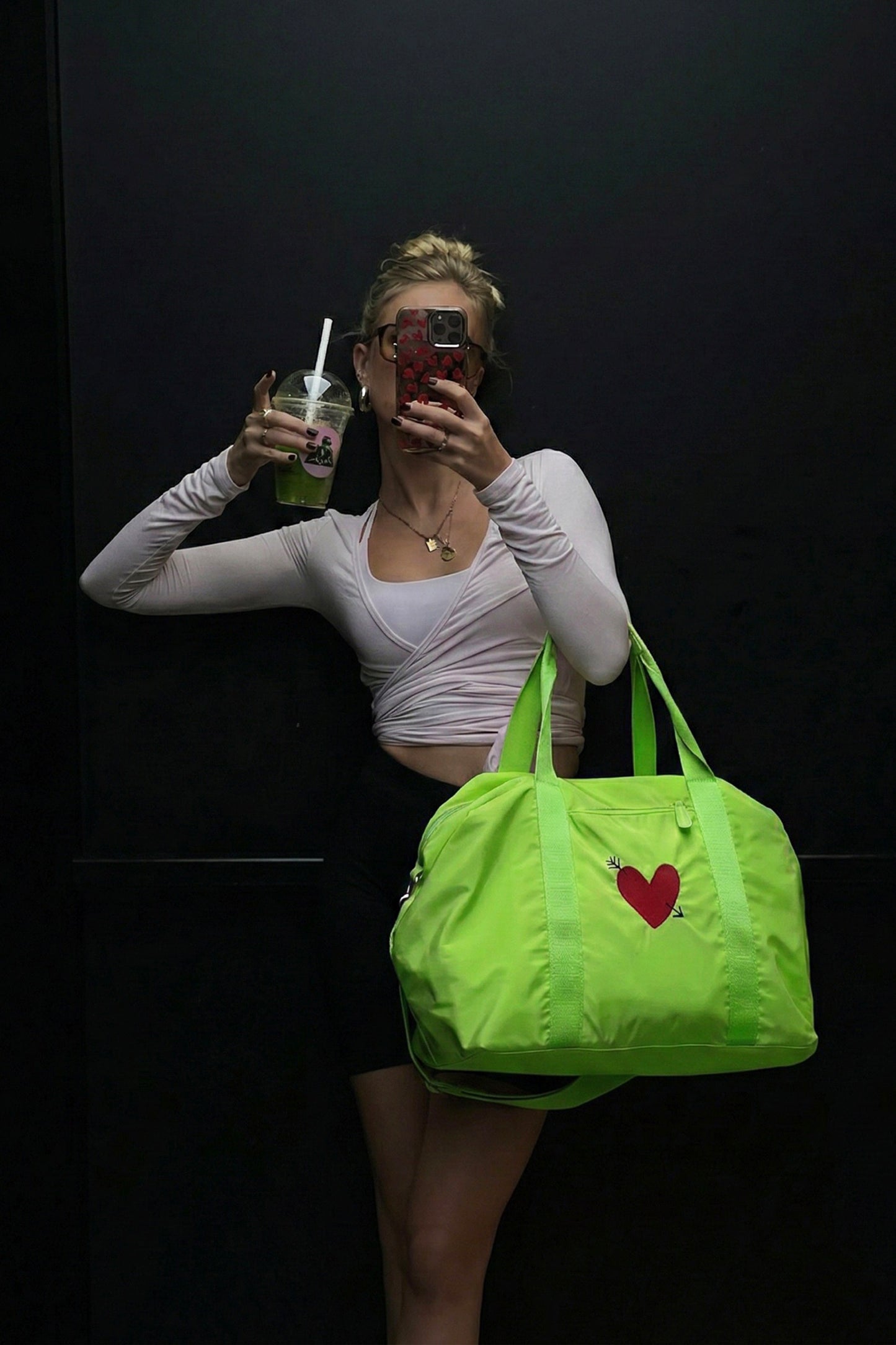 Bags Set 'Heart' Large in Matcha Nylon