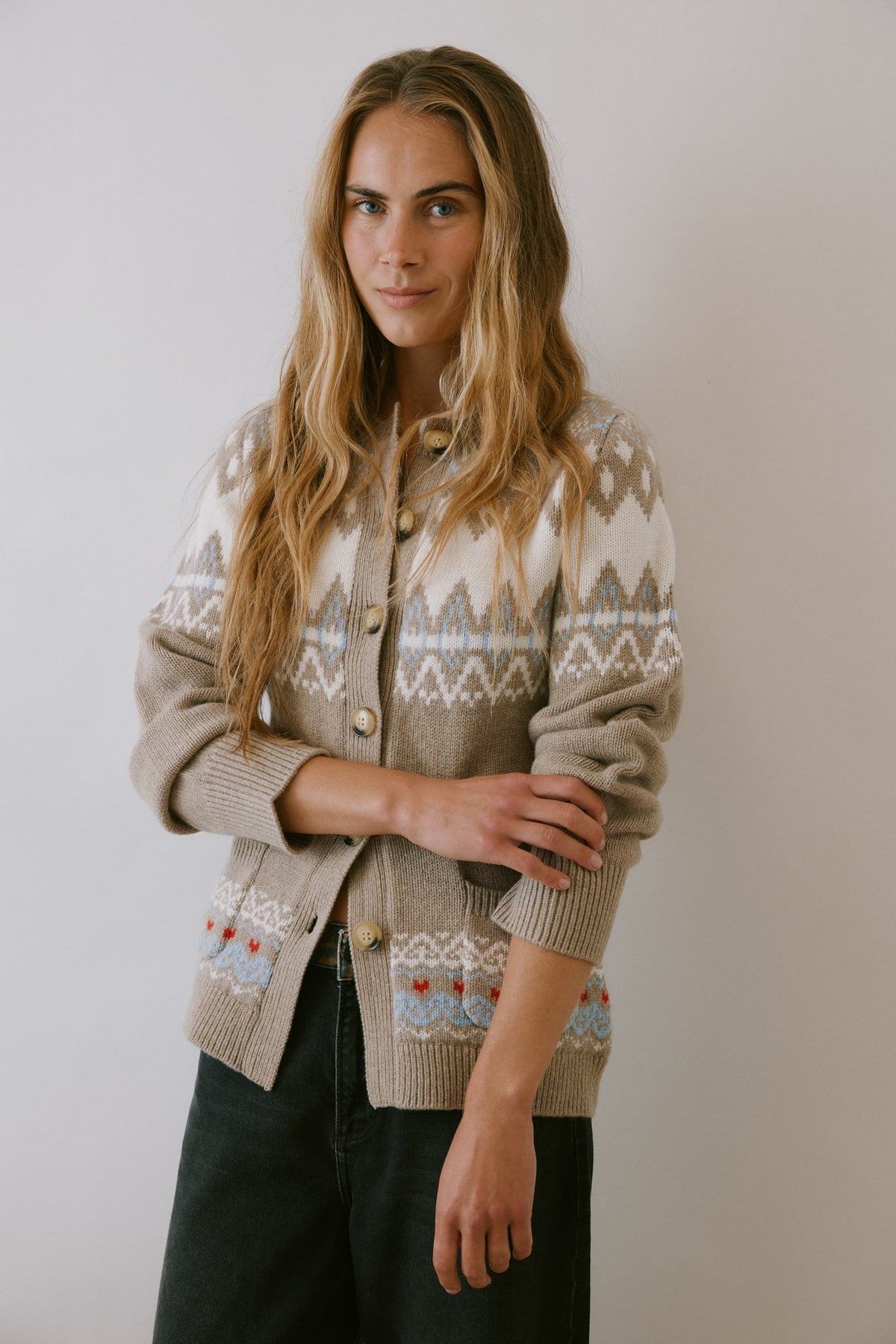 Cardigan Olive in Beige/Cream/Blau Anita Hass