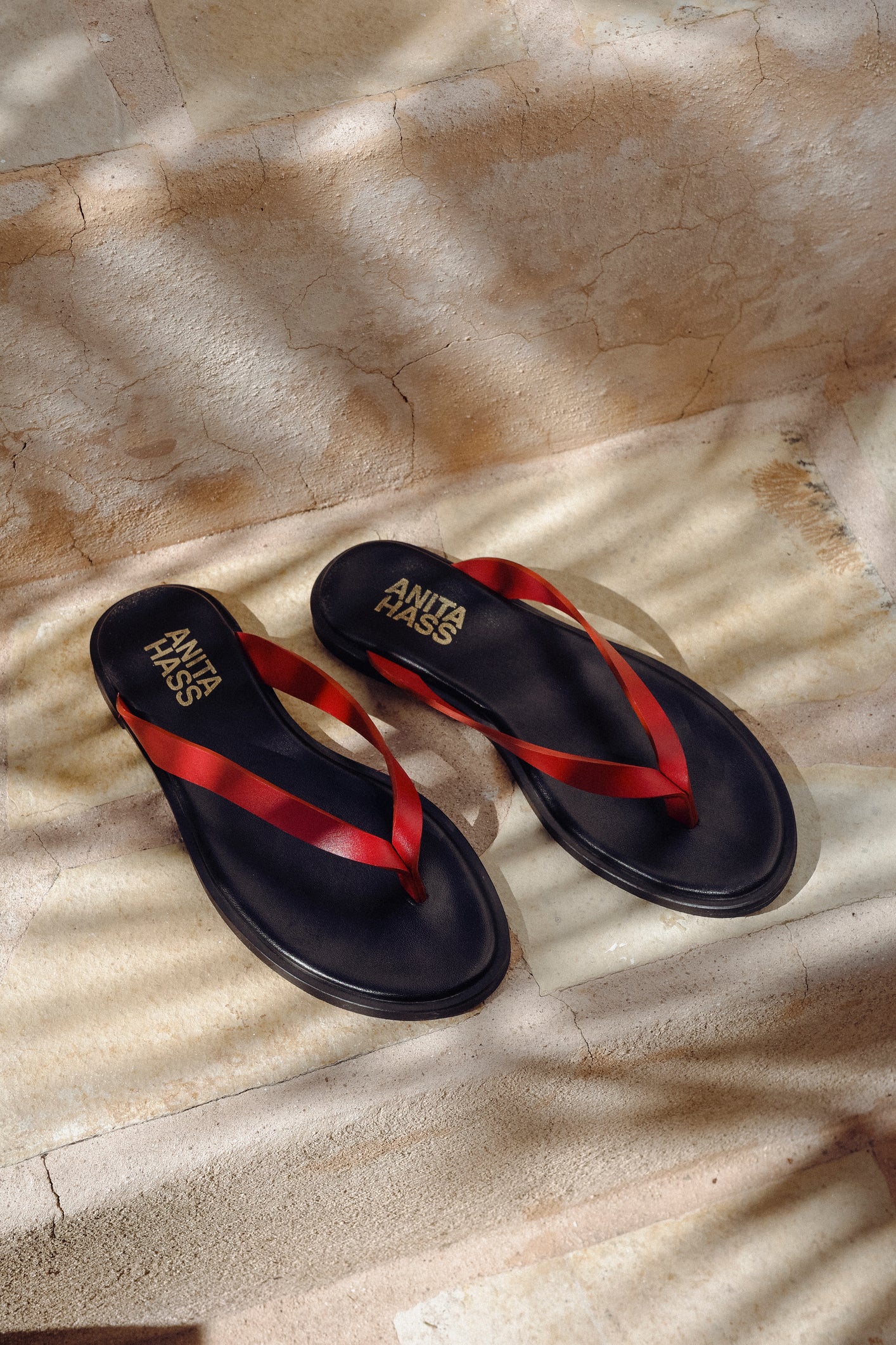 Red Leather Flip-Flops by Anita Hass - Anita Hass