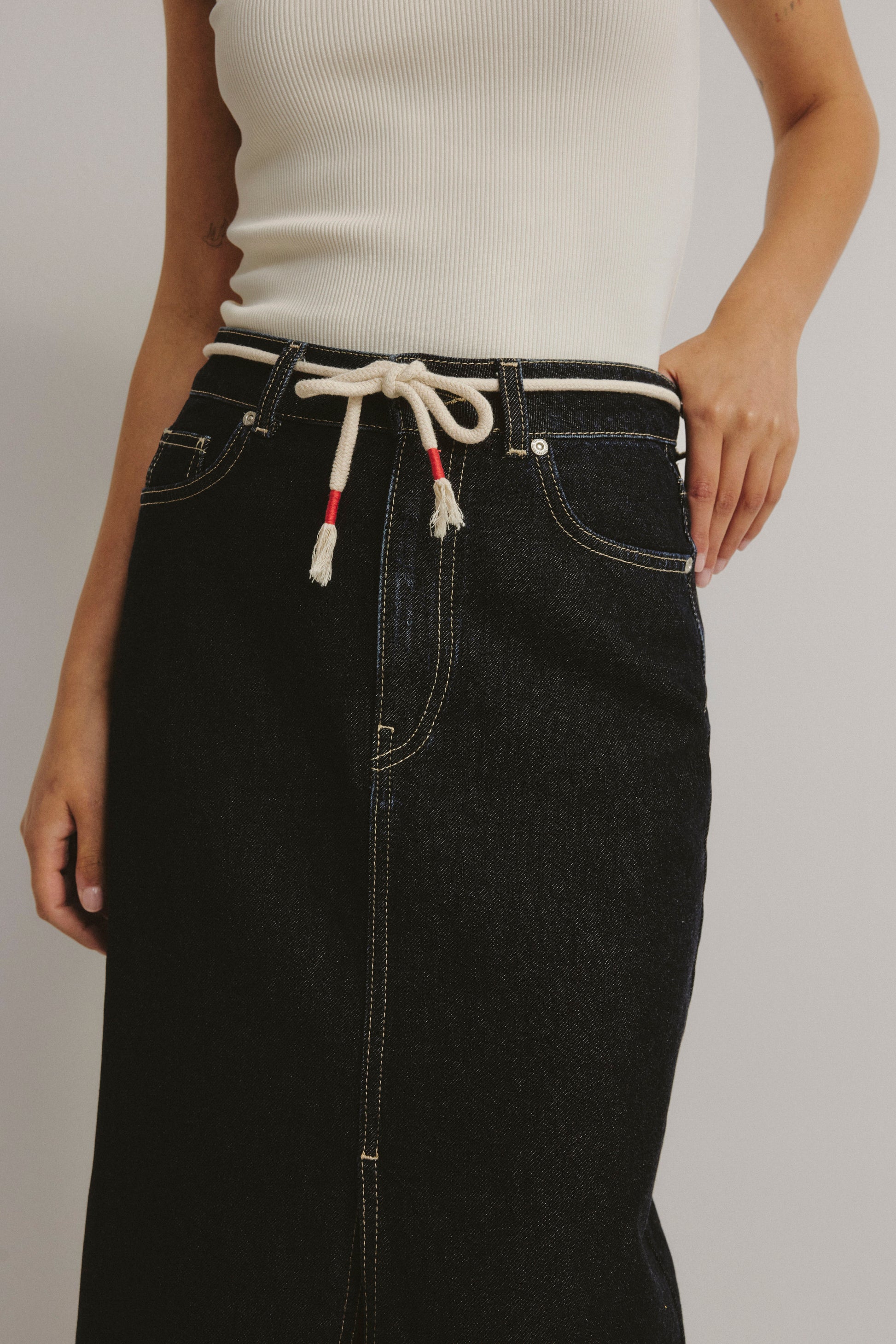 "The Maxi" Raw Denim Jeans Skirt by Anita Hass - Anita Hass