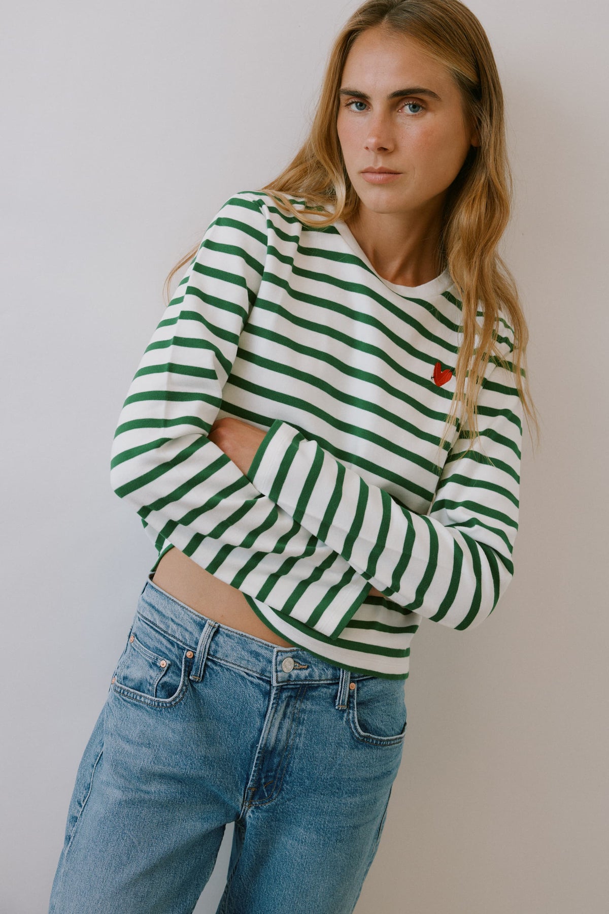 Longsleeve 'Heart' in Grün/Ivory Anita Hass