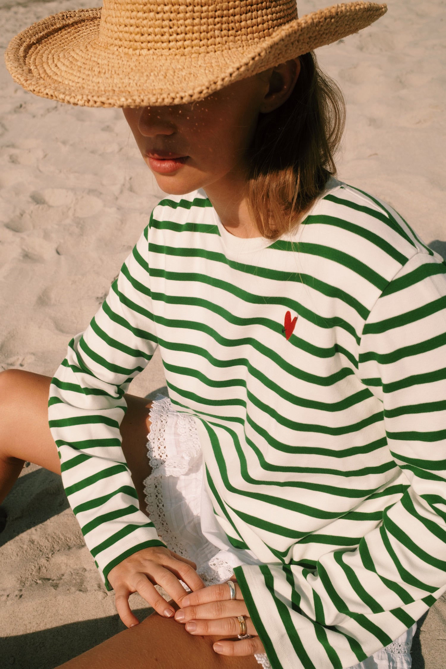"Heart" Long-Sleeve Shirt in Green/Ivory by Anita Hass - Anita Hass