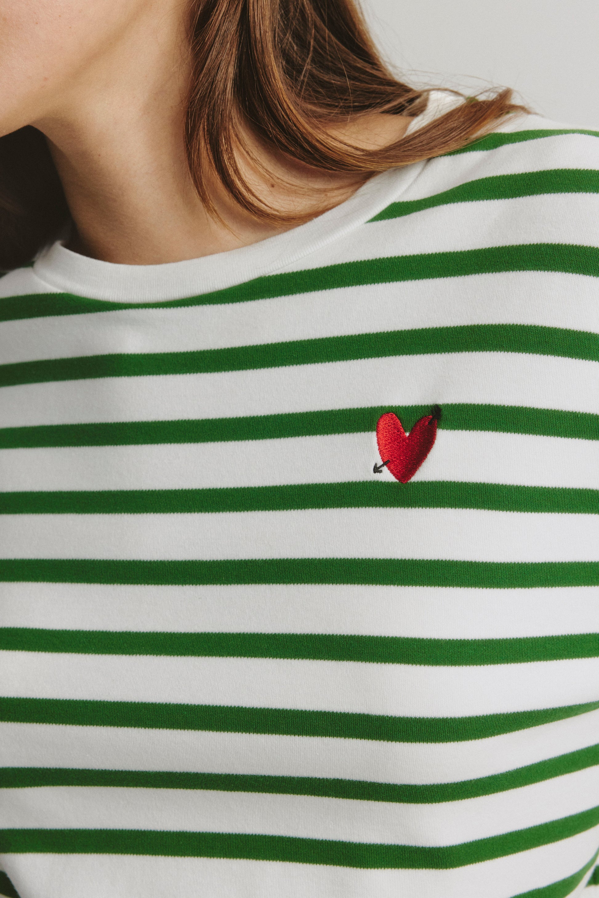"Heart" Long-Sleeve Shirt in Green/Ivory by Anita Hass - Anita Hass