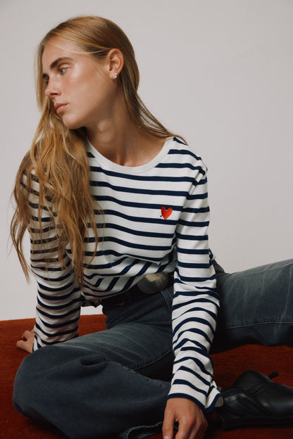 Longsleeve 'Heart' in Navy/Ivory Anita Hass