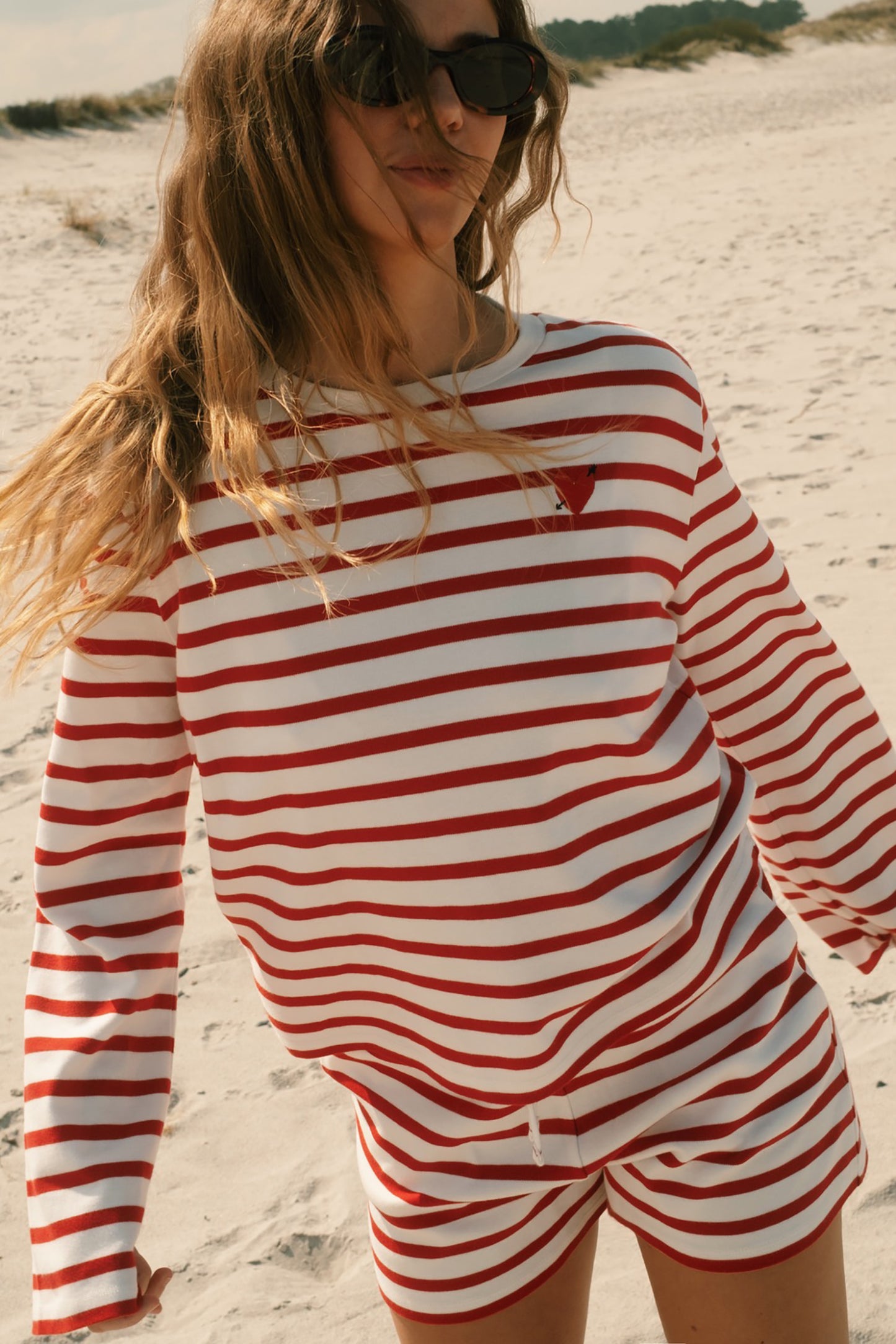"Heart" Long-Sleeve Shirt in Red/Ivory by Anita Hass - Anita Hass