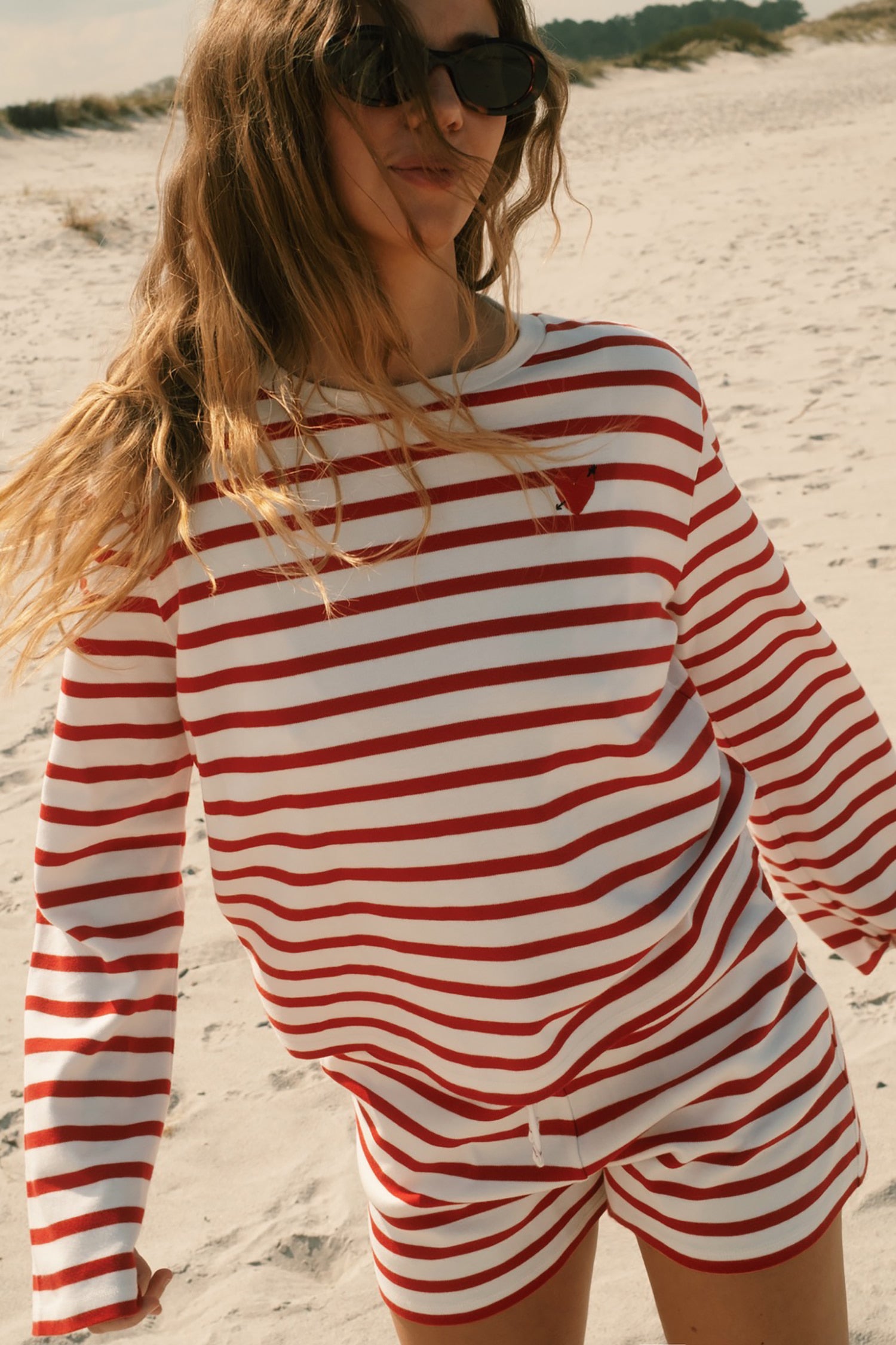 "Heart" Long-Sleeve Shirt in Red/Ivory by Anita Hass - Anita Hass