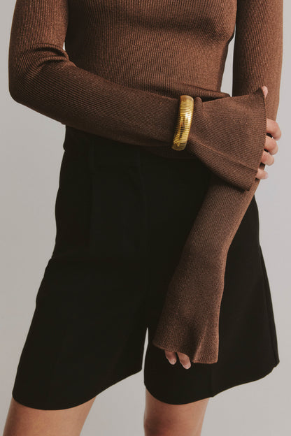 "Sunset Glow" Long-Sleeve Top in Brown Lurex by Anita Hass - Anita Hass