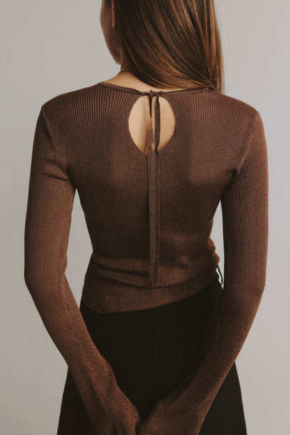"Sunset Glow" Long-Sleeve Top in Brown Lurex by Anita Hass - Anita Hass