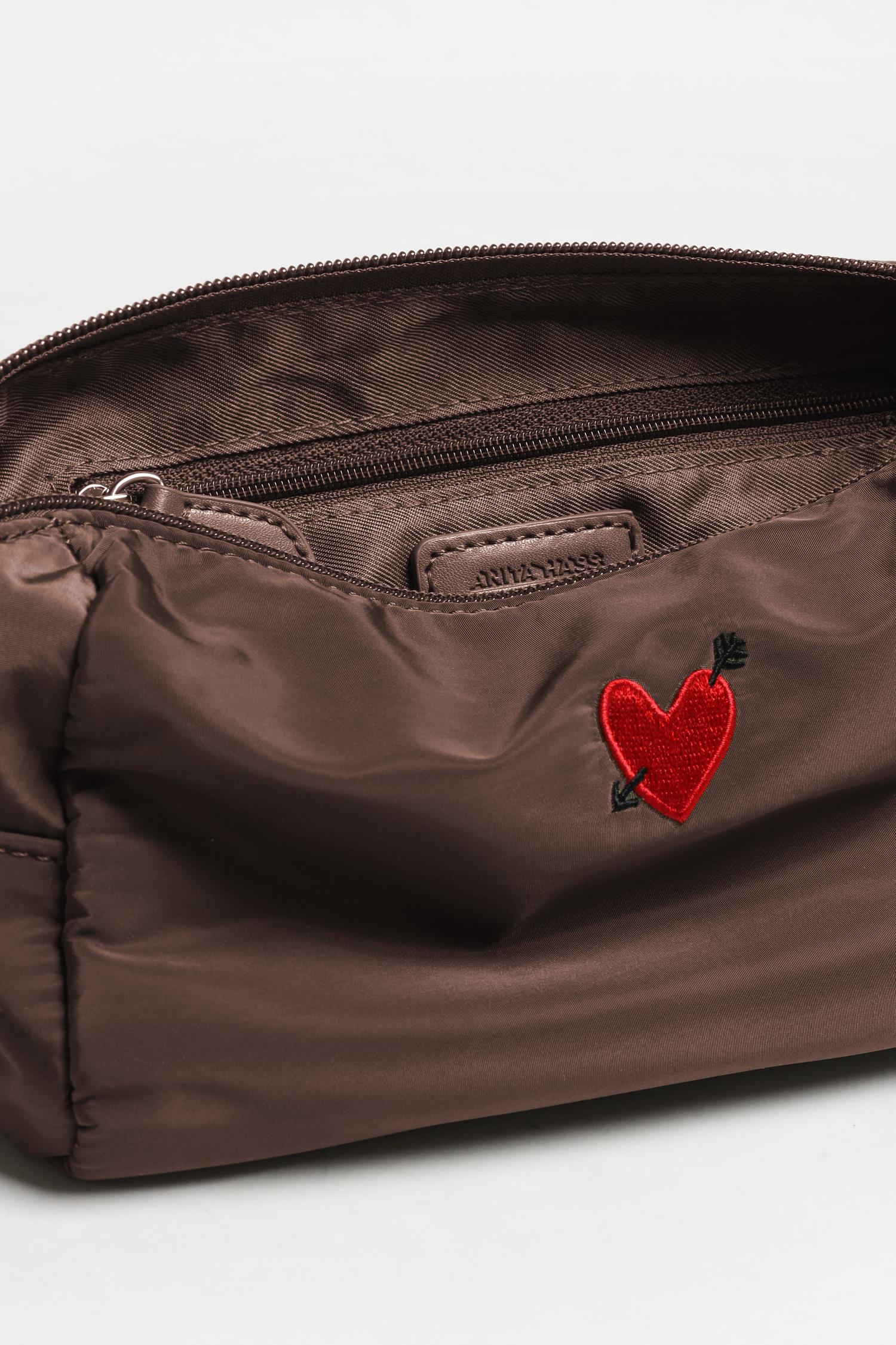 "Heart" Pouch in Brown Nylon by Anita Hass - Anita Hass