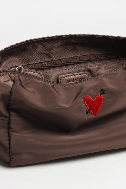 "Heart" Pouch in Brown Nylon by Anita Hass - Anita Hass