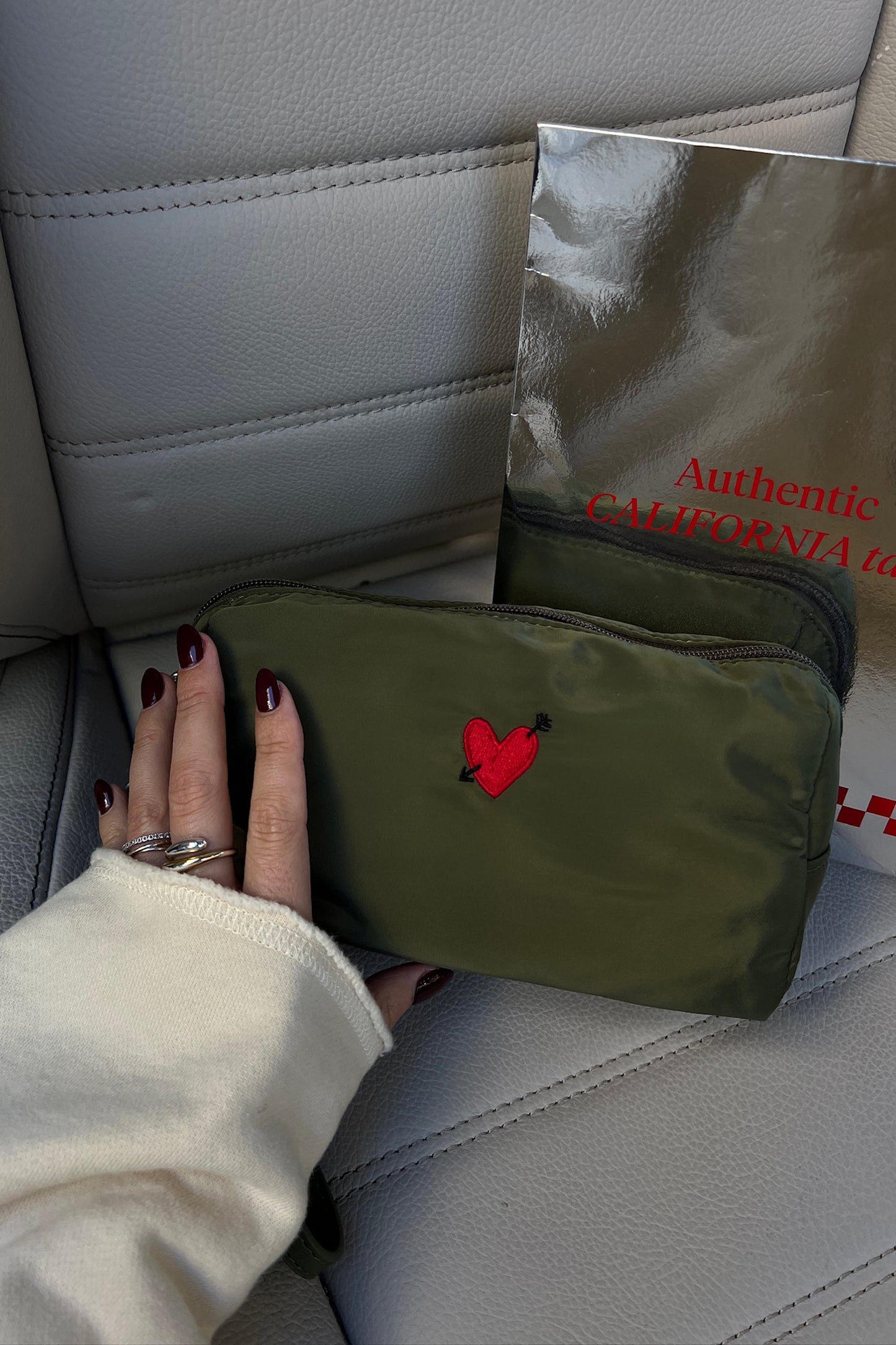 "Heart" Pouch in Olive Nylon by Anita Hass - Anita Hass