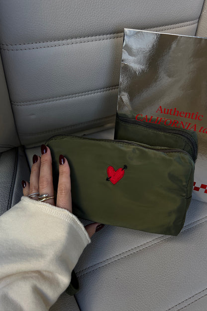 "Heart" Pouch in Olive Nylon by Anita Hass - Anita Hass