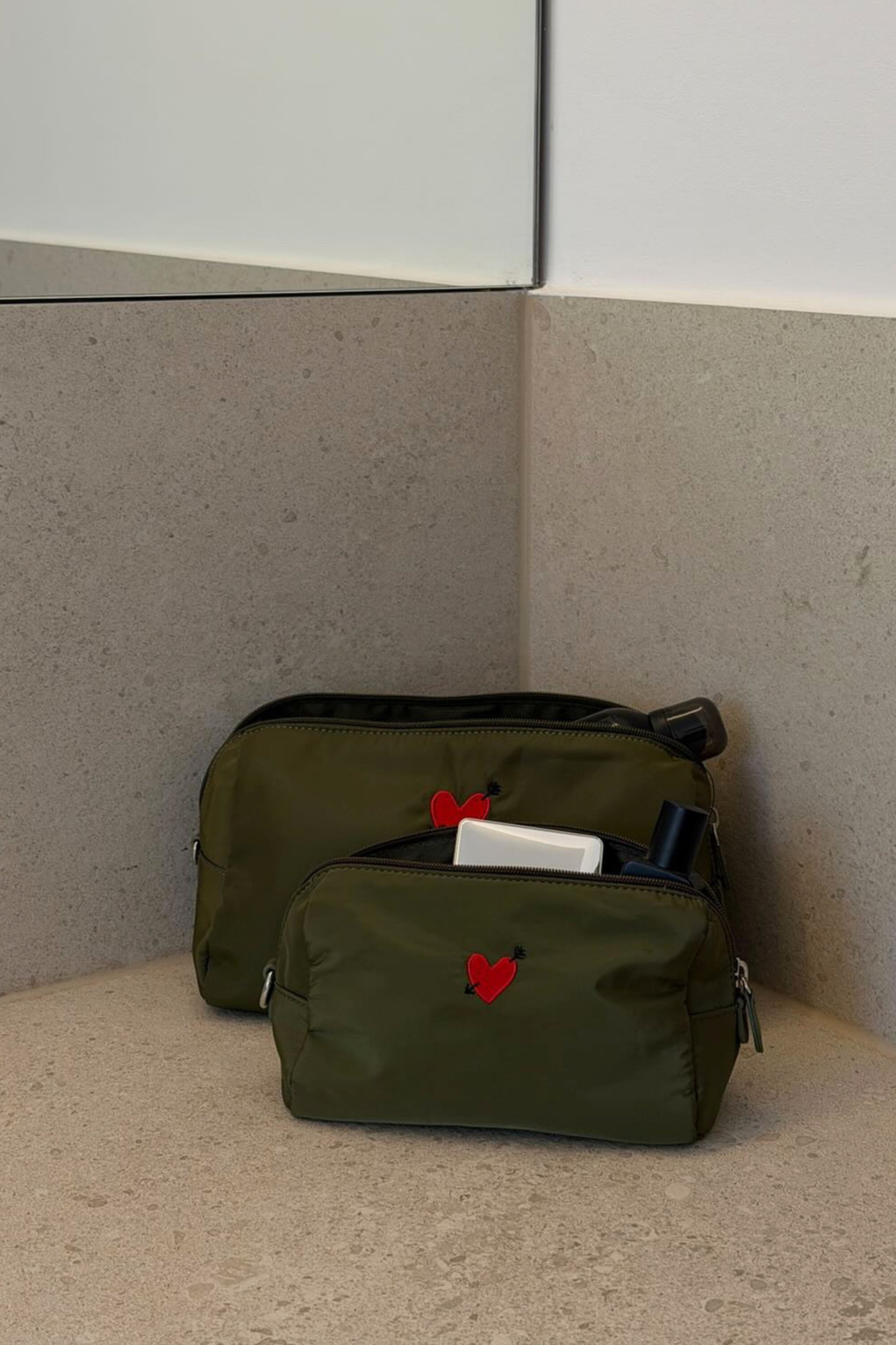 "Heart" Pouch in Olive Nylon by Anita Hass - Anita Hass