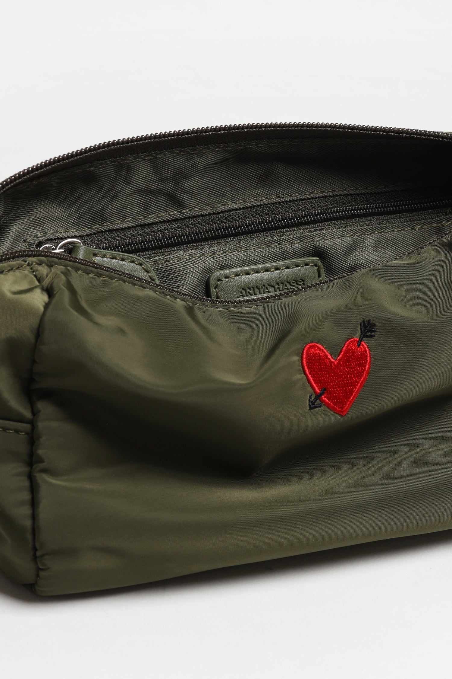"Heart" Pouch in Olive Nylon by Anita Hass - Anita Hass