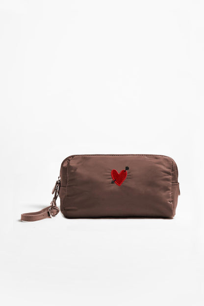 "Heart" Large Pouch in Brown Nylon by Anita Hass - Anita Hass