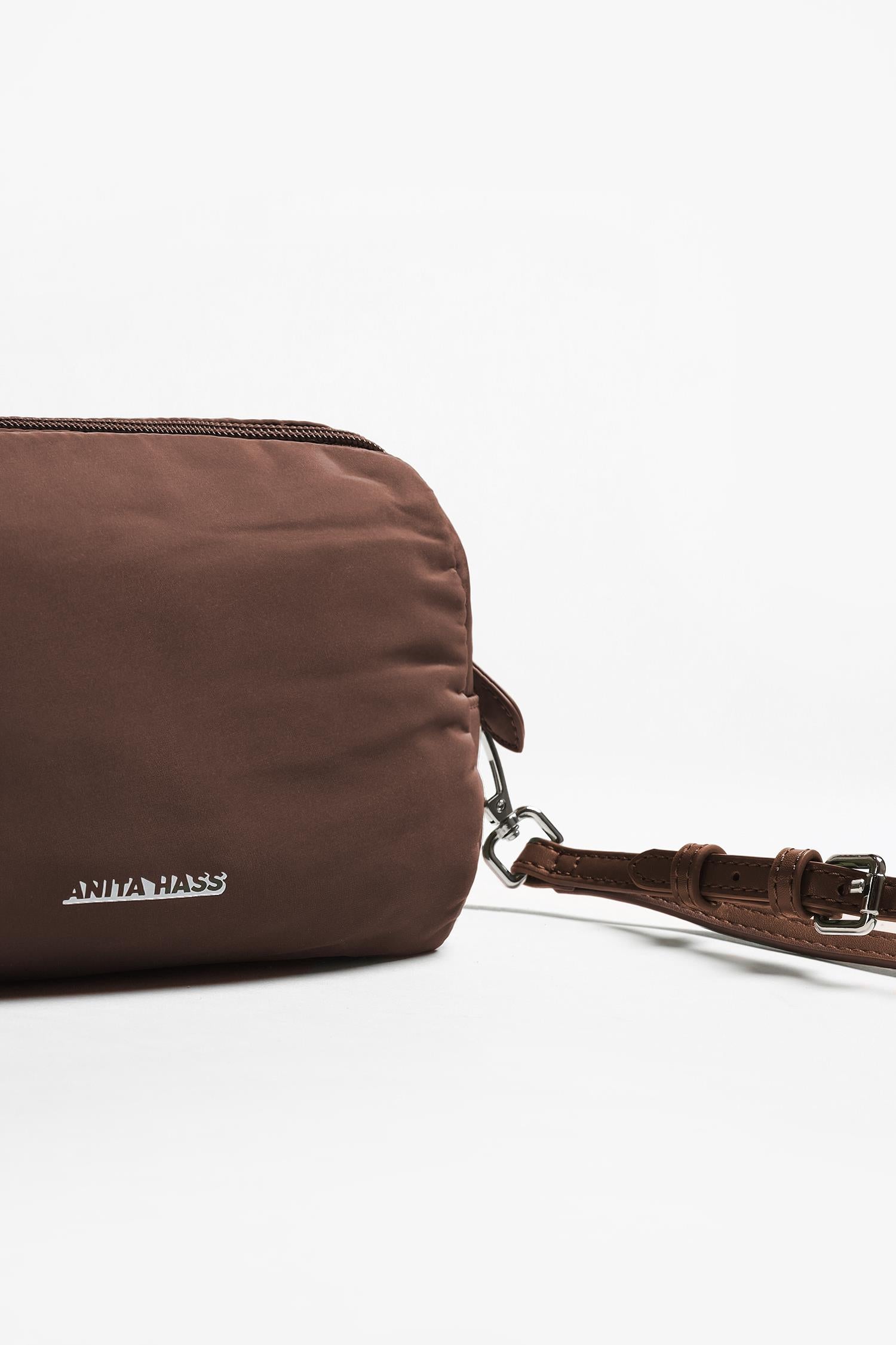 "Heart" Large Pouch in Brown Nylon by Anita Hass - Anita Hass
