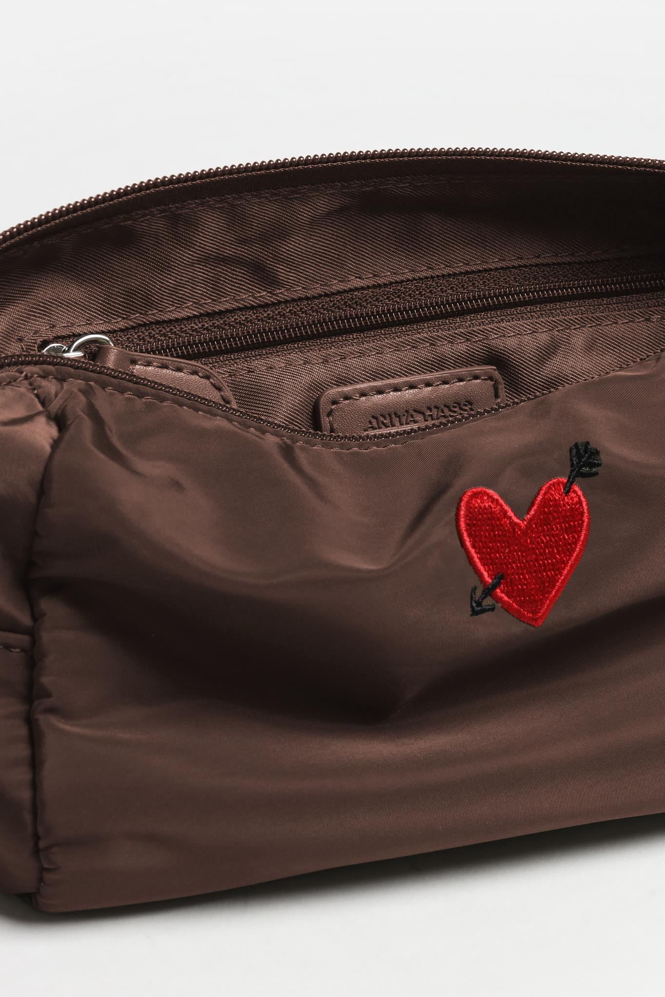 "Heart" Large Pouch in Brown Nylon by Anita Hass - Anita Hass