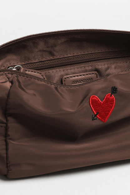 "Heart" Large Pouch in Brown Nylon by Anita Hass - Anita Hass