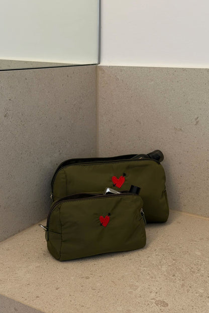 "Heart" Large Pouch in Olive Nylon by Anita Hass - Anita Hass