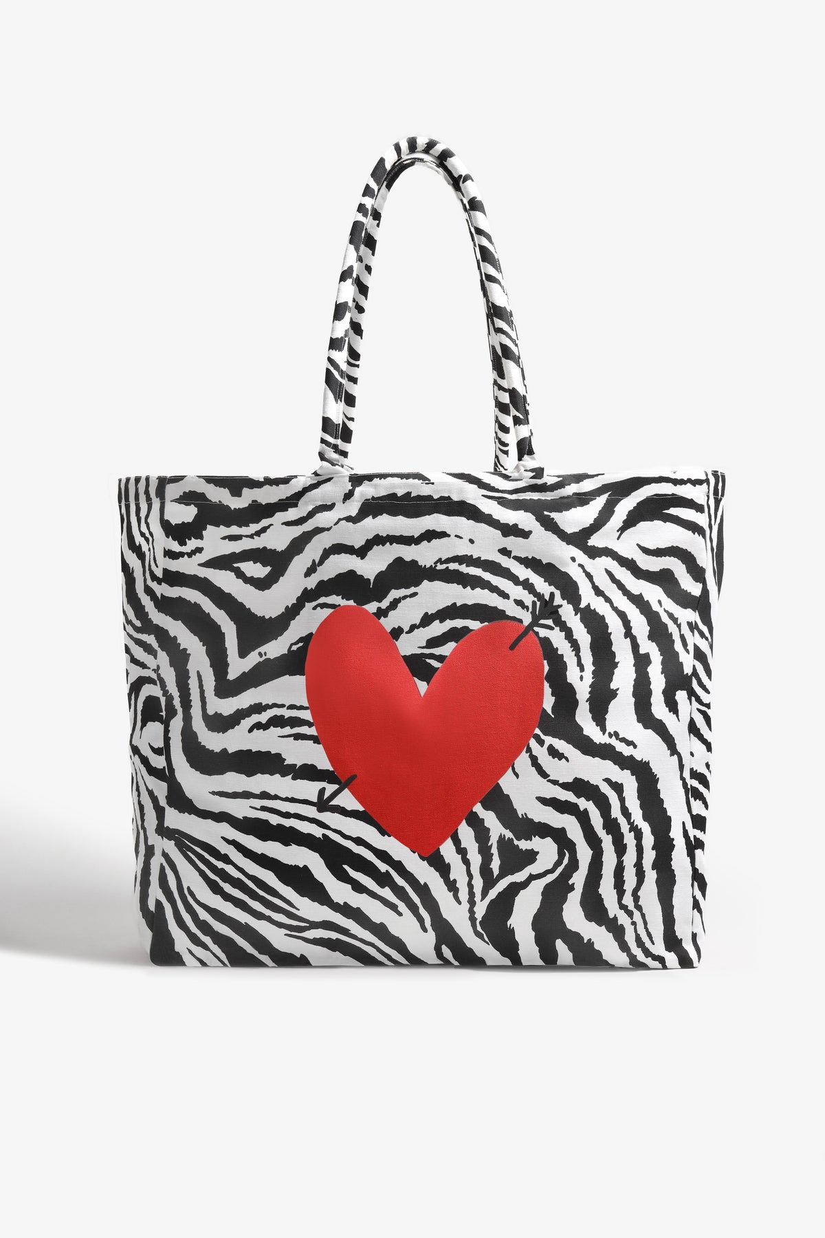 "Heart" Large Tote Bag in White Zebra by Anita Hass - Anita Hass