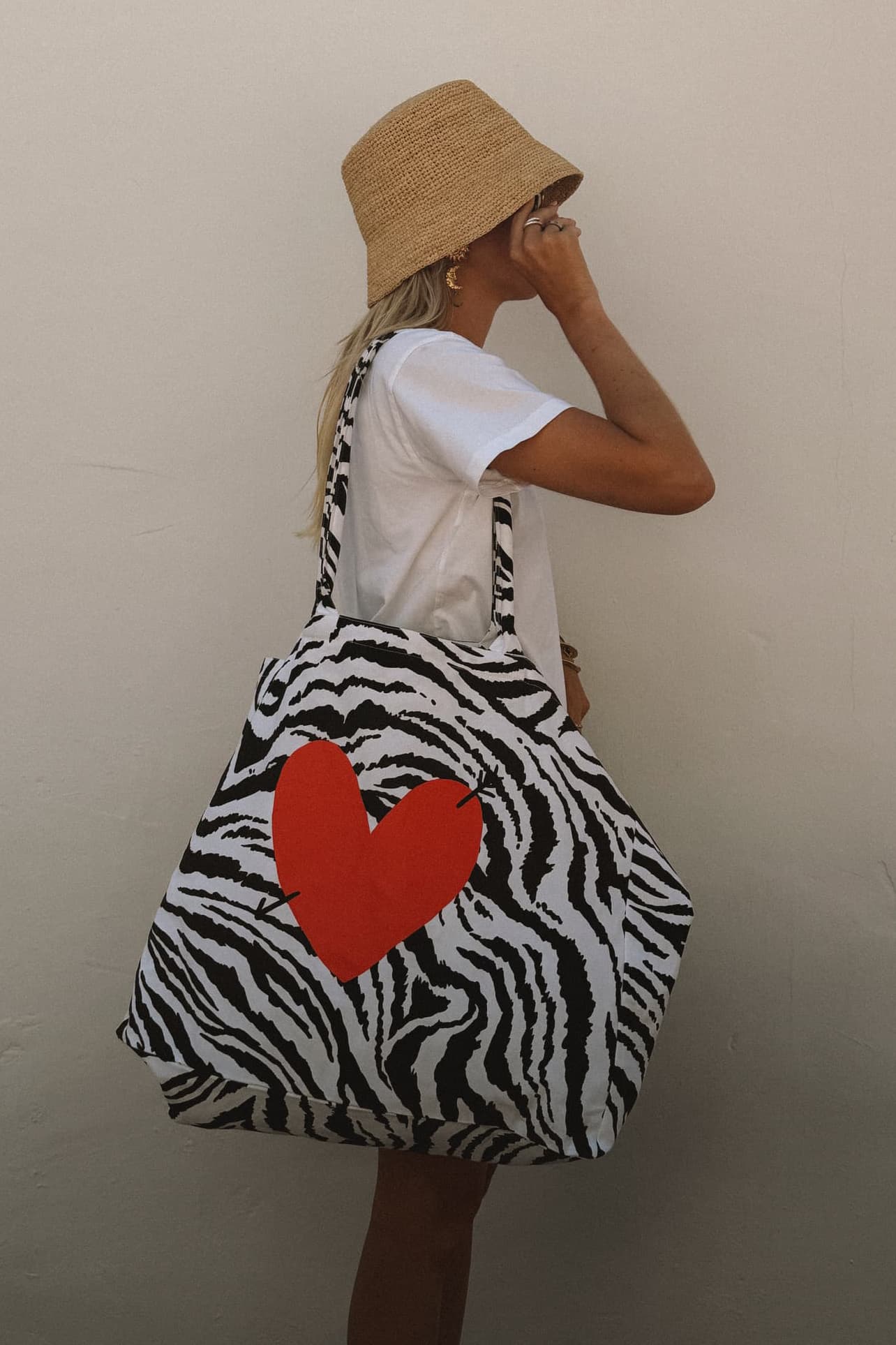 "Heart" Large Shopper Set in Zebra by Anita Hass - Anita Hass