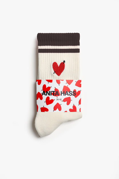 Heart Sports Socks in Off-White/Brown by Anita Hass - Anita Hass