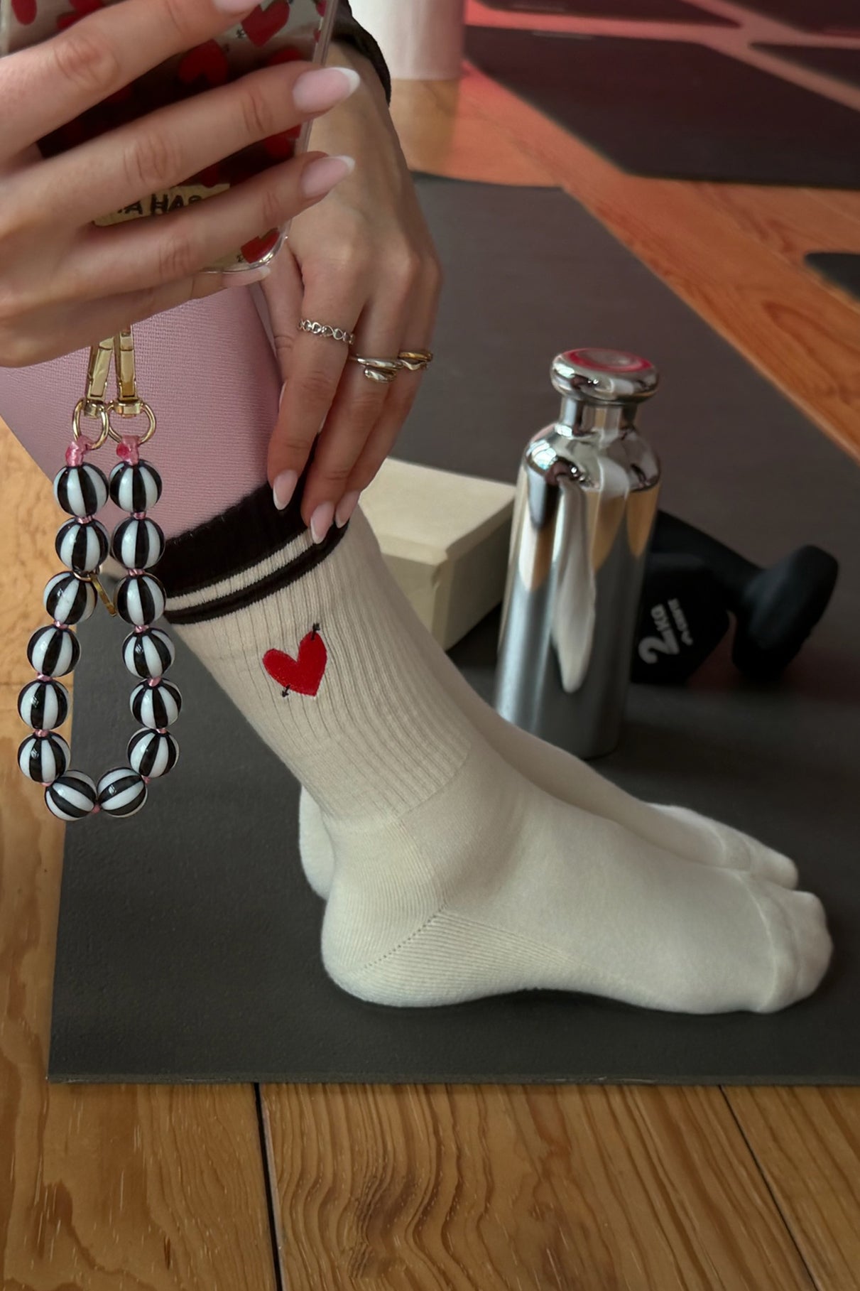 Heart Sports Socks in Off-White/Brown by Anita Hass - Anita Hass