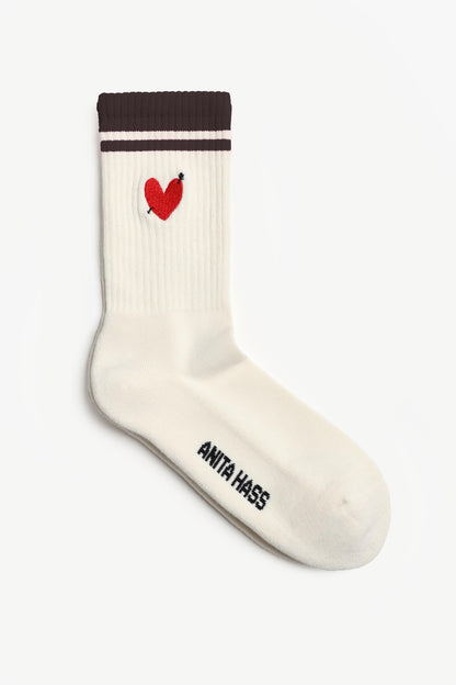 Heart Sports Socks in Off-White/Brown by Anita Hass - Anita Hass