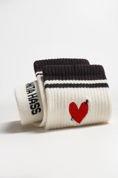 Heart Sports Socks in Off-White/Brown by Anita Hass - Anita Hass