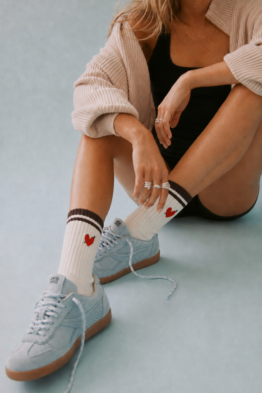 Sports Socks Heart in Off White/Brown