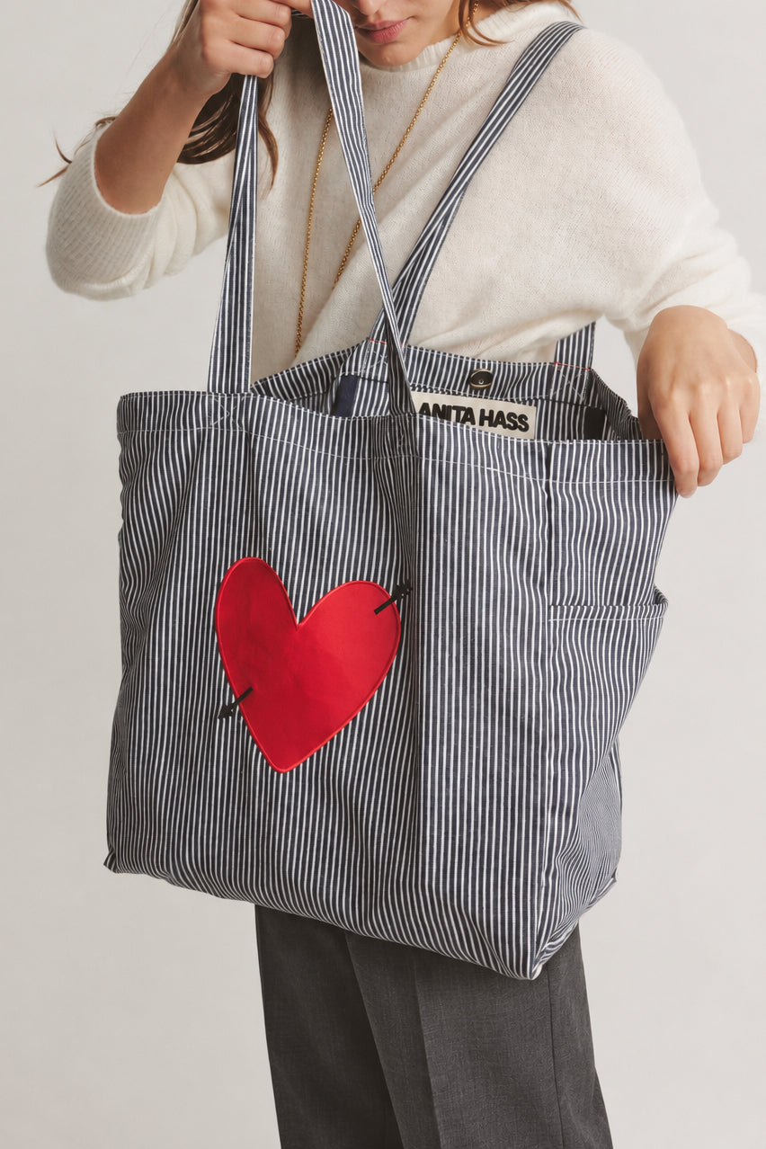 Juego de bolsos en azul y blanco